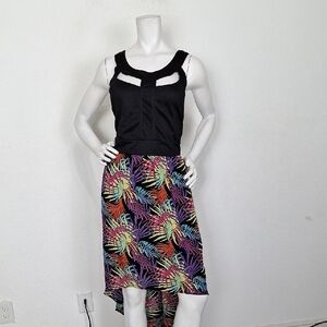 New Look "NEW" Black Multicolor Tropical Print Boho High Low Dress Size 2X
